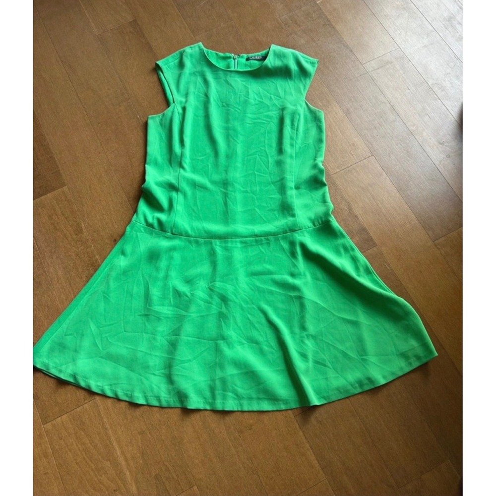 Lauren Ralph Lauren Green Sleeveless Drop Waist Flared Dress Size 12